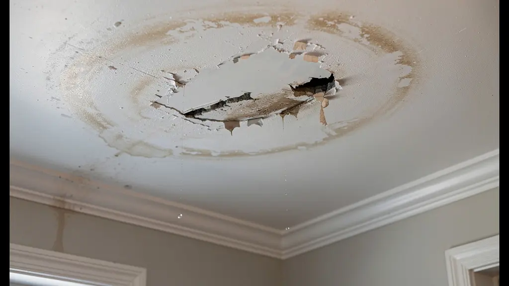 Dégât d'eau au plafond d'un condo québécois montrant infiltration