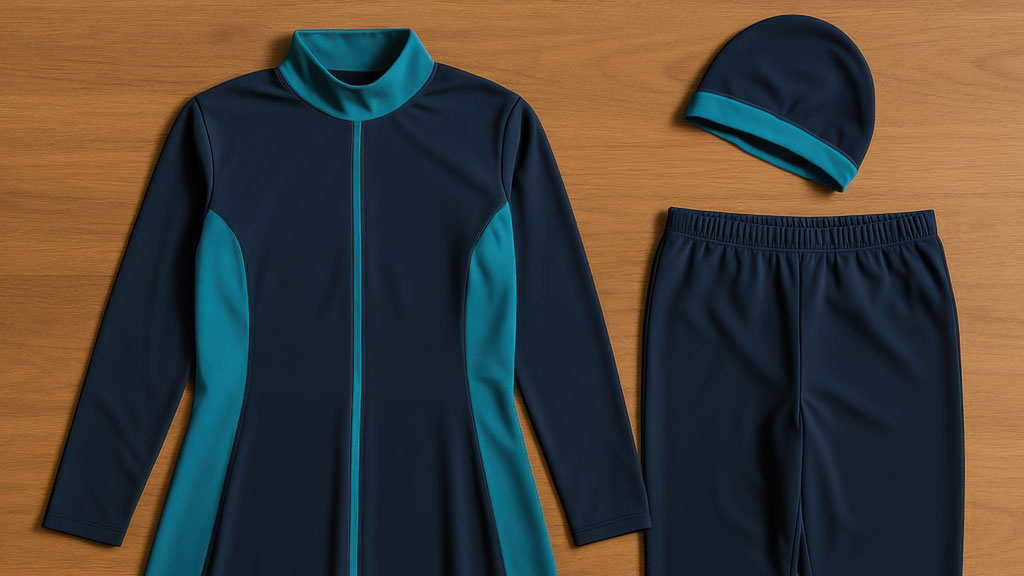 Tissu de burkini tenu devant une source de lumière pour vérifier l'opacité