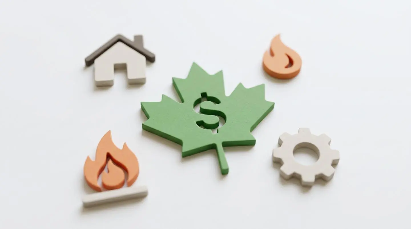 Icône de feuille d'érable verte avec symbole dollar, représentant les économies d'énergie et les subventions au Canada.